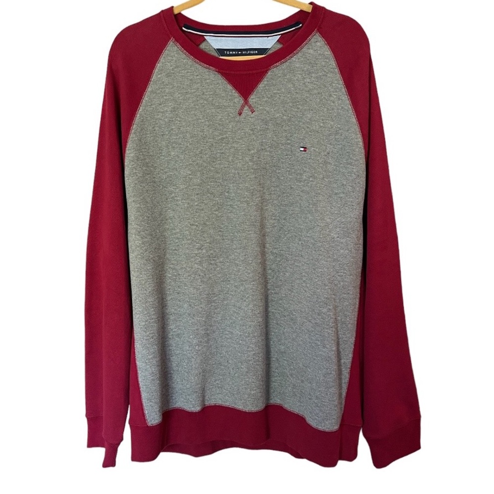 Tommy Hilfiger Knit Long sleeved knit crew, color block, Maroon/Gray *re…